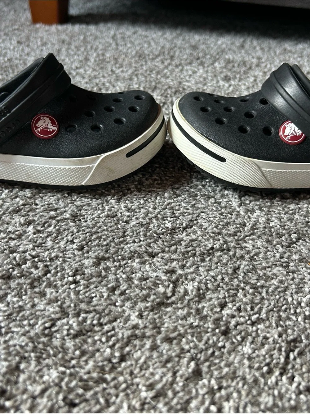 CROCS Kids Black and White Classic Clog with Red Logo